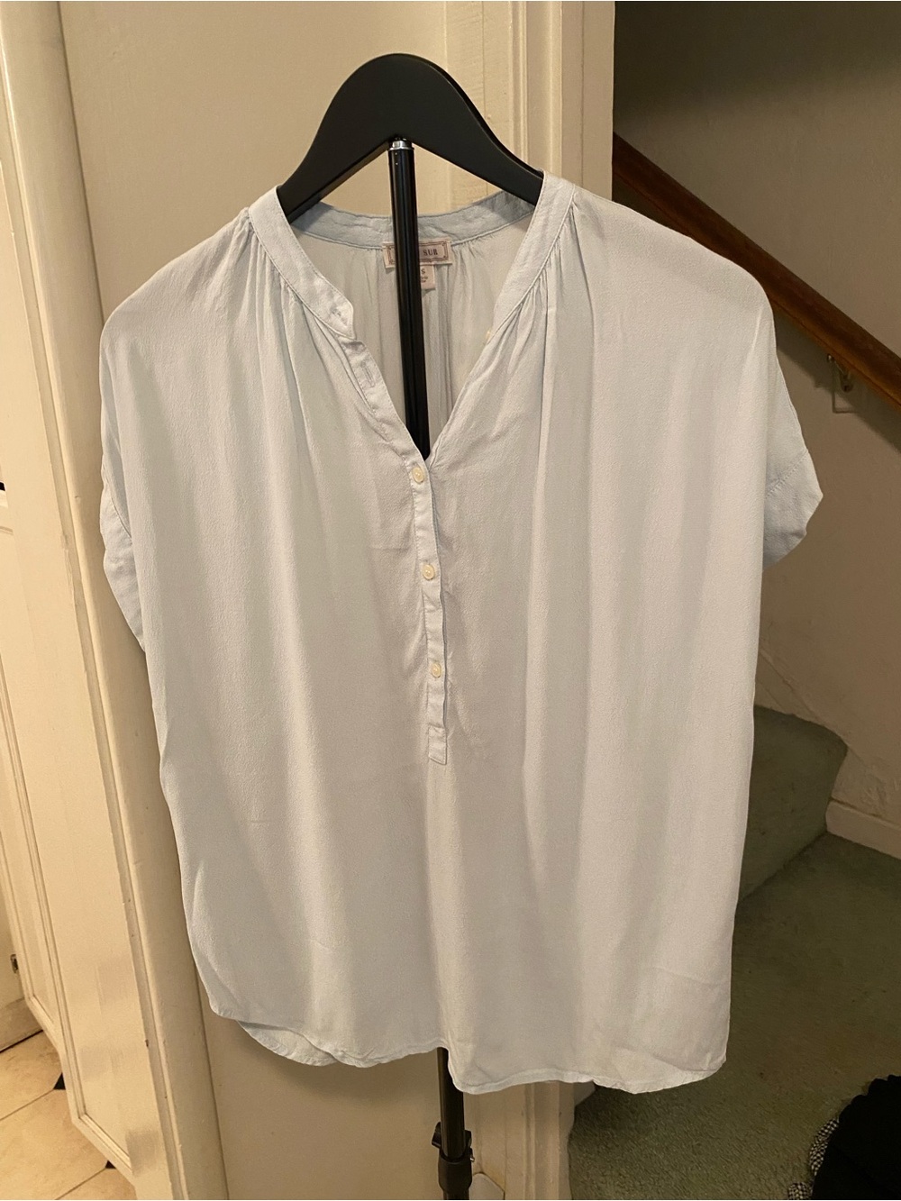 Point Sur Pale Blue Women's Split-Neck Blouse size XS